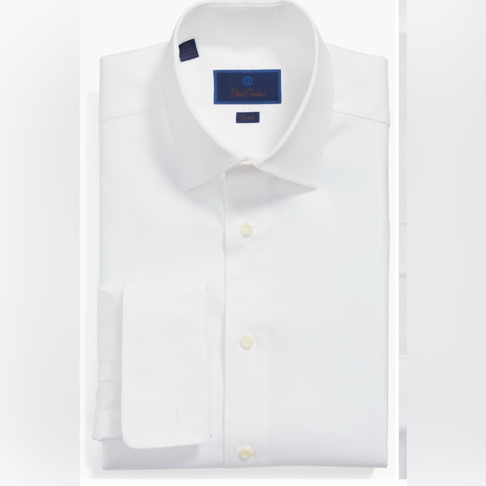 David Donahue Trim Fit Micro Birds Eye French Cuff Shirt